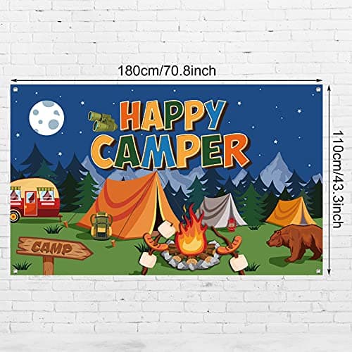 Camping Themed Party Decorations Happy Camper Banner 70.8x43.3 Inch