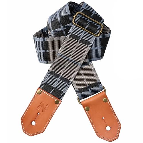 Cool Woven Guitar Strap with Leather Ends for Guitarists — Blue Square