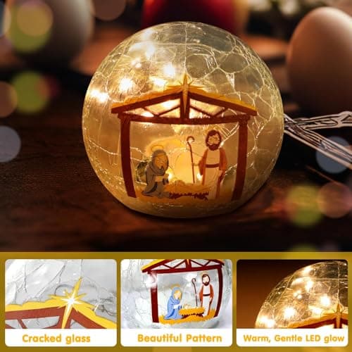 Nefelibata LED Nativity Glass Balls - Battery-Powered Christmas Table Decorations (2PC)