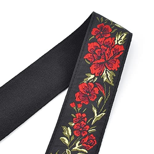 CloudMSUSIC Red Rose Jacquard Embroidered 2" Wide Guitar Strap for All Ages