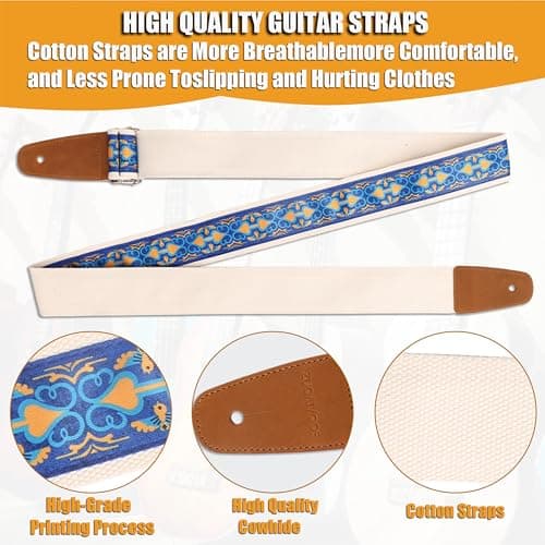 Best Jacquard Embroidery Bass Strap for Acoustic, Electric, and Bass Guitars, First Layer Vegetable Tanned Cowhide Ends
| Premium Cotton Jacquard Embroidery Guitar Strap for Acoustic, Electric, and Bass, Ideal Gift for Guitarist
| Handcrafted Jacqua