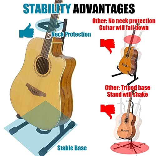 Pet and Child-Friendly Folding Guitar Stand with Adjustable Height and Neck Holder