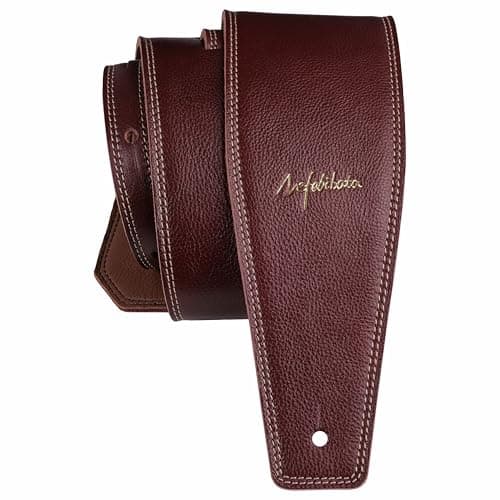 Nefelibata Full Grain Leather Guitar Strap, 49-57", Foam Padded, Adjustable, Coffee — Burgundy