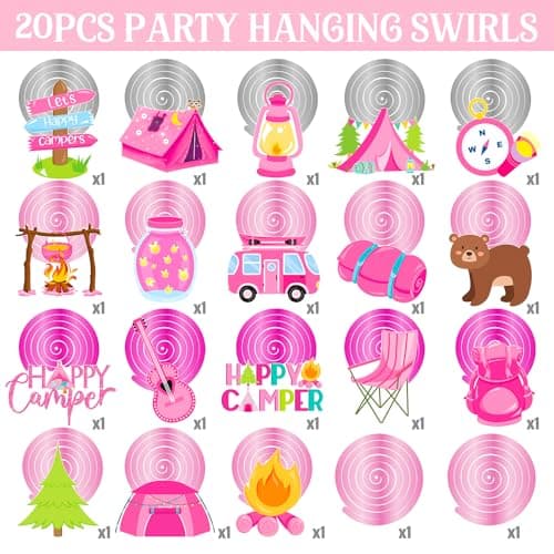 Camping Birthday Party Hanging Swirls - 20PCS Girls Camp Ceiling Streamer