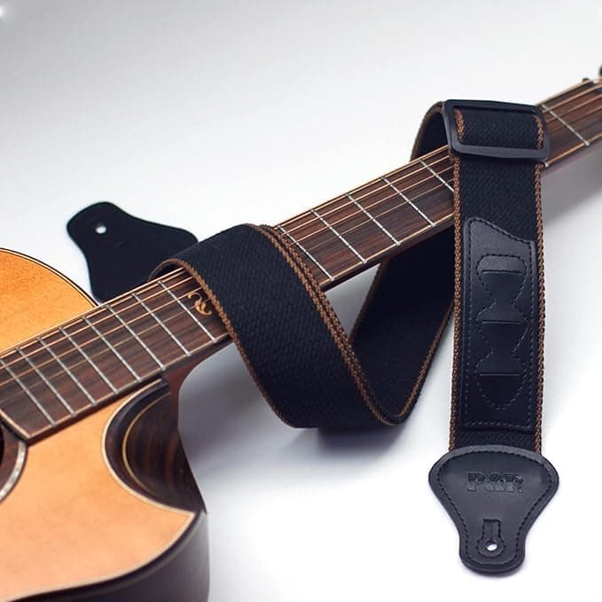 ROTOPATA Black Acoustic Guitar Strap with PU Ends 2 Buttons 2 Locks 3 Picks