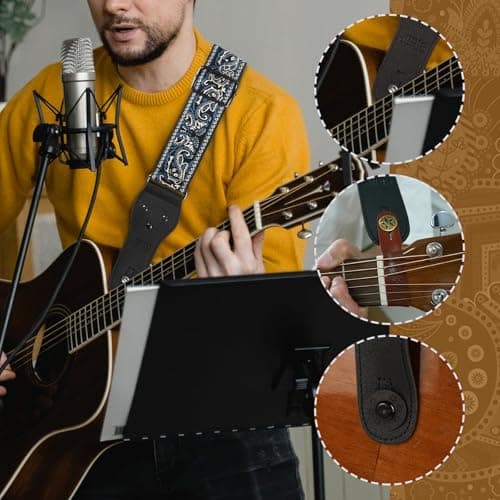 Jacquard Embroidered Cotton Guitar Straps for Acoustic Guitars with Real Leather Ends
| Real Leather Ends Jacquard Embroidered Cotton Guitar Straps for Acoustic Guitars
| Acoustic Guitars Premium Jacquard Embroidered Cotton Guitar Straps with Leathe