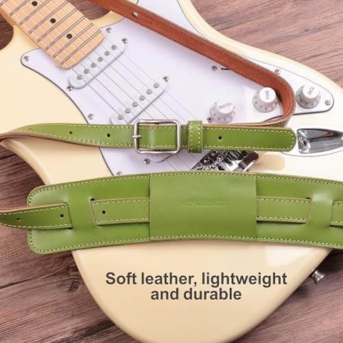 Nefelibata Green Shoulder Pad Guitar/Bass Strap with Bavarian Tumbled Cowhide Lining