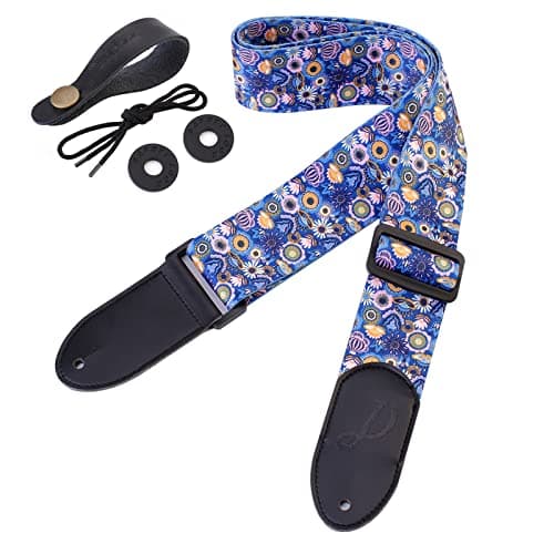 Ultra Comfortable Guitar Strap with 2 Locks & 1 Button for Bass, Electric & Acoustic Guitars — Vintage Flower