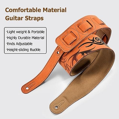Lekato Jaffa Orange Suede Guitar Strap, Adjustable 35"-51"