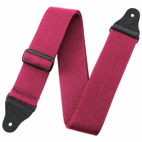Nefelibata Christmas Green Guitar Strap with Leather Ends — Bc#-cherry Red
