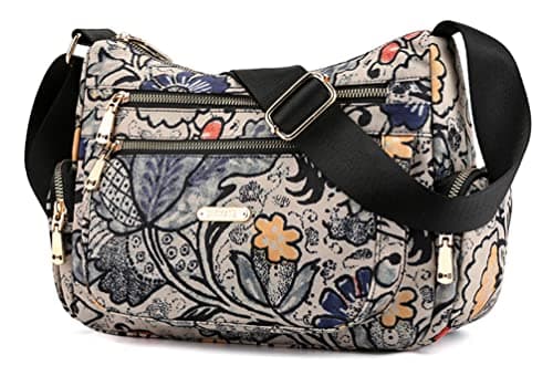 Nawoshow Nylon Floral Multi-Pocket Crossbody Travel Bag for Women — T14-yygrey