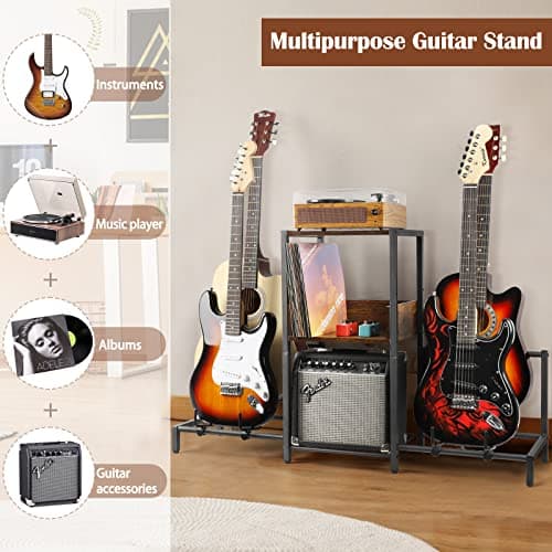 Acoustic & Electric Guitar 4-Tier Stand with Amp Accessories Piano Shelf Home Studio