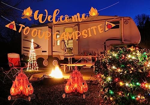 Glitter Camping Banner with 3D Campfire for Bachelorette Party