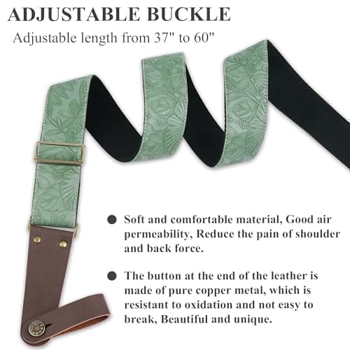 Adjustable Guitar Strap with 2 Locks, 2 Picks, Holder & Leather Button