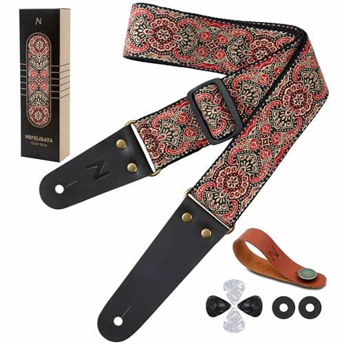 Nefelibata Guitar Strap with Hidden Pocket for Bass, Electric, and Acoustic Guitars — Red Horn