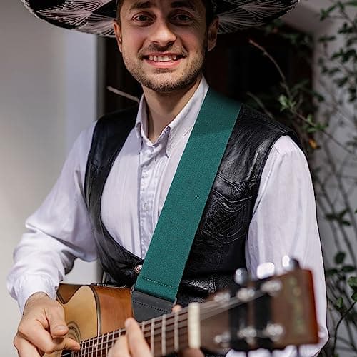 Nefelibata Christmas Green Guitar Strap with Leather Ends