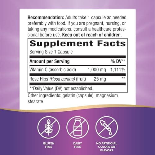 Nature's Way Extra Strength Vitamin C with Rose Hips, Supports Immune & Collagen Health, 100 Capsules