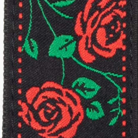 KLIQ Vintage Woven Guitar Strap for Acoustic & Electric Guitars — Flower Red Rose