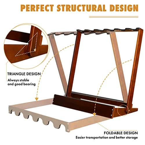 Multiple Guitar Holder Wooden Stand, 6-Holder Folding Rack for Acoustic, Electric & Bass Guitars