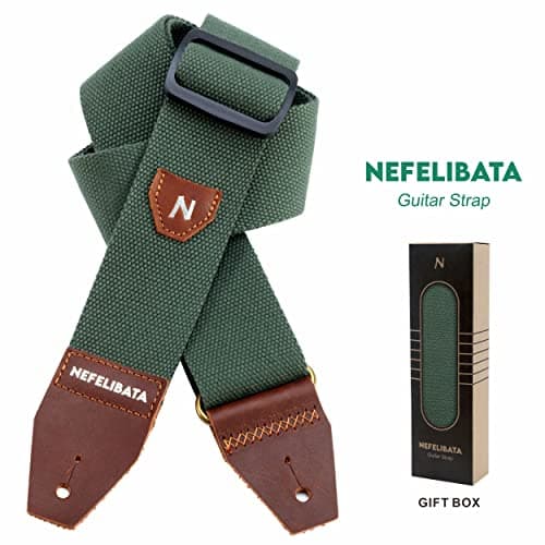 Nefelibata 100% Cotton Guitar Strap with Pick Pocket - Full Grain Leather Ends for Acoustic, Electric, and Bass Guitars - Perfect Gift for Guitarists and Kids