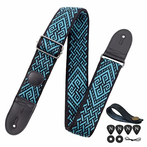Nefelibata Guitar Strap with Pick Pocket for Bass, Electric, and Acoustic Guitars — Blue Diamond