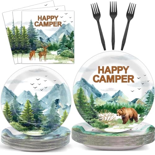 Happy Camper Camping Adventure Themed Party Tableware Set Serve 24