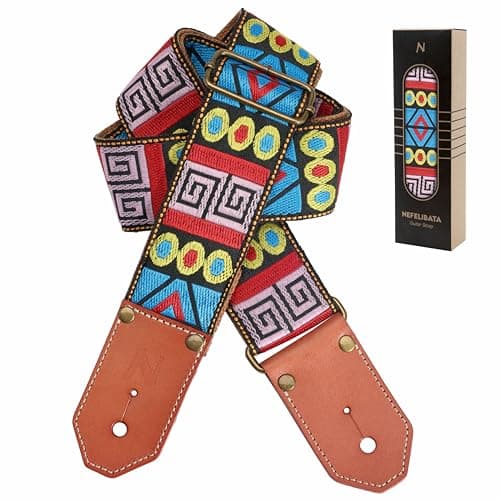 Cool Woven Guitar Strap with Leather Ends for Guitarists — Color Geometry