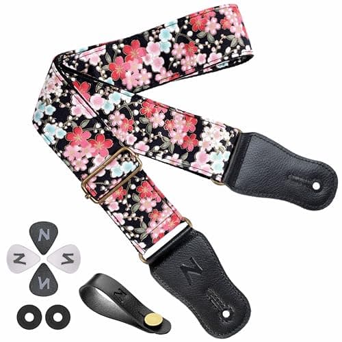 Cotton Guitar Strap for Acoustic Guitar and Ukulele with Accessories — A# - Sakura