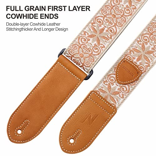 Vintage Embroidered Nefelibata Guitar Strap for Bass, Electric & Acoustic Guitars-Free Bonus Pack