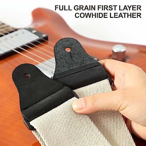 Thickened Cotton Guitar Strap with Leather Ends for Bass, Electric & Acoustic - Milk White