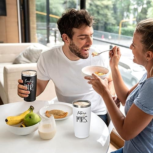 Engagement Gifts for Couples: Lucky Future Mrs 20 oz Tumbler Set - Wedding & Bridal Shower Gift for Fiancee & Fiance, Mr & Mrs, Wife & Husband