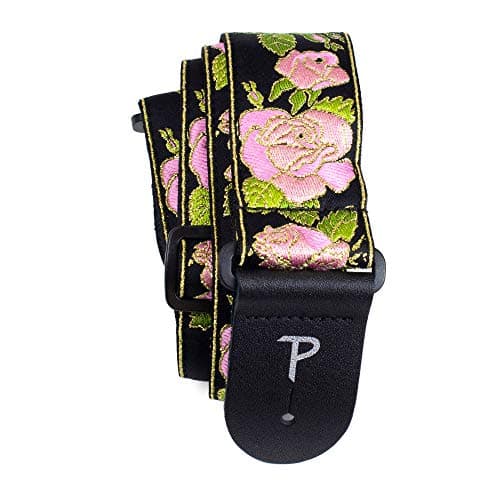 Perri’s Leathers Ltd. Jacquard Adjustable Guitar Strap - Made in Canada — Pink Metallic Rose