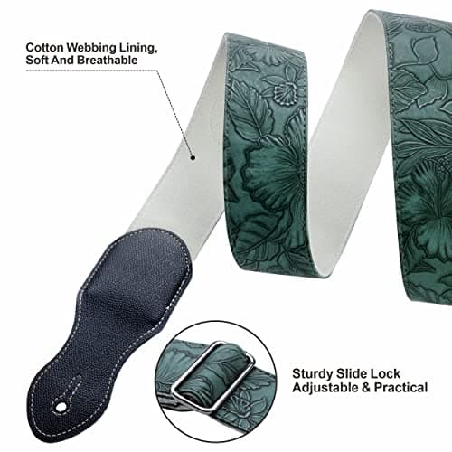 Nefelibata 2.3 Vegan Leather Guitar Strap with Pick Pocket - Vintage 60s Style (Green)