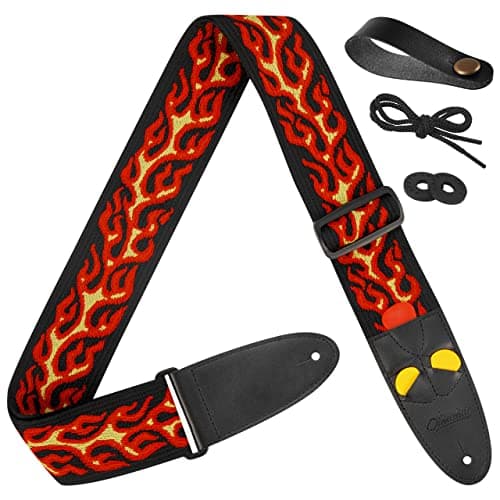 Amumu Red Flame Jacquard Guitar Strap for Acoustic, Electric & Bass