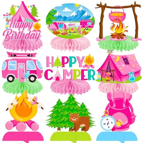 Camping Birthday Honeycomb Centerpieces for Happy Camper Parties Supplies
