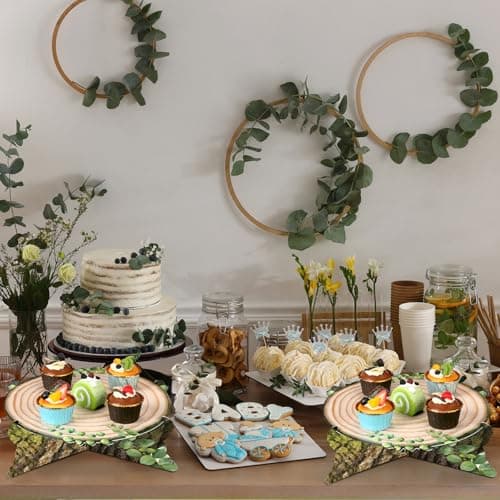 Zopeal Green Leaf Wooden Cupcake Stand for Baby Shower Decoration