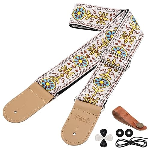 Ohlove Guitar Strap Kit - Embroidered Strap & Headstock Adapter, 2Pcs Washers, 4Pcs Picks — S113-i-yellow