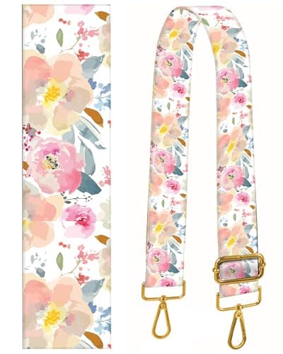 BeauBeast 2" Wide Adjustable Gold Buckle Crossbody Bag Strap — Pink Cute Flowers