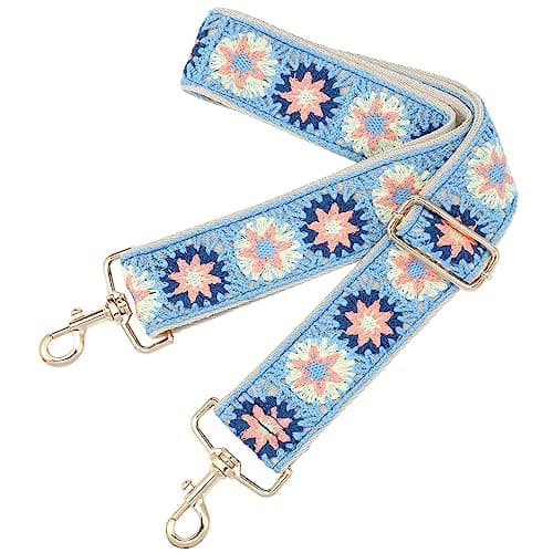 Nefelibata Adjustable 2 Purse Strap - Multi-Pattern Crossbody Replacement — Embroidered Pink Star
