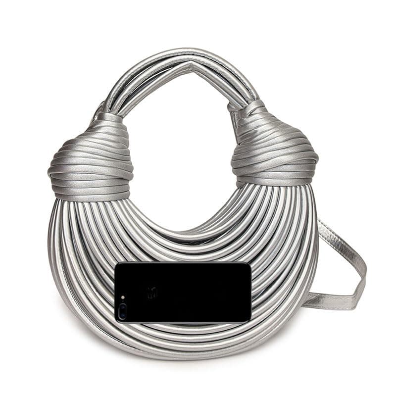 Pearlzone Hand-Woven Women's Top Handle Satchel Crossbody Bag — Silver