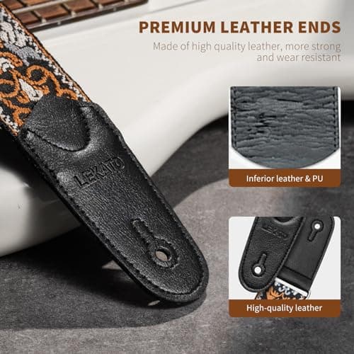 Floral Jacquard Embroidered Guitar Strap for Electric and Acoustic Guitars
