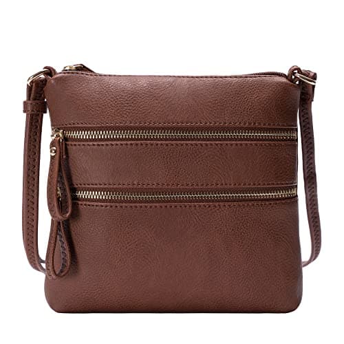 Solene Small Multi-Zip Pocket Crossbody Travel Purse — Coffee