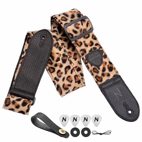 Nefelibata Guitar Strap with Double Leather Ends and Free Bonus - Gift for Bass, Electric, and Acoustic Guitars (Purple) — C#-vintage Leopard