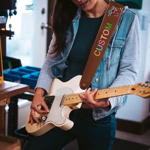 Personalized Leather Guitar Strap with Name/Logo Engraving - for Guitarists