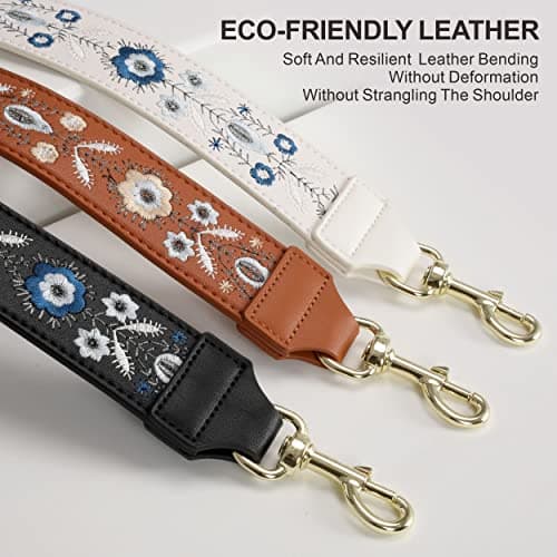 Nefelibata Leather Shoulder Strap for Handbag (Dark Brown Embroidery)