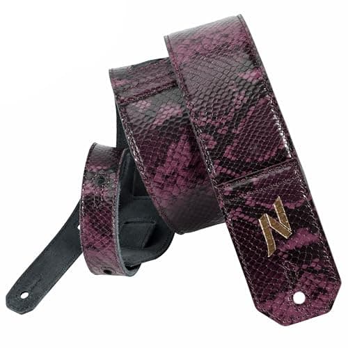 Nefelibata Full-Grain Leather Guitar Strap, 2.3" Wide, Soft Padded (Brown) — Purple