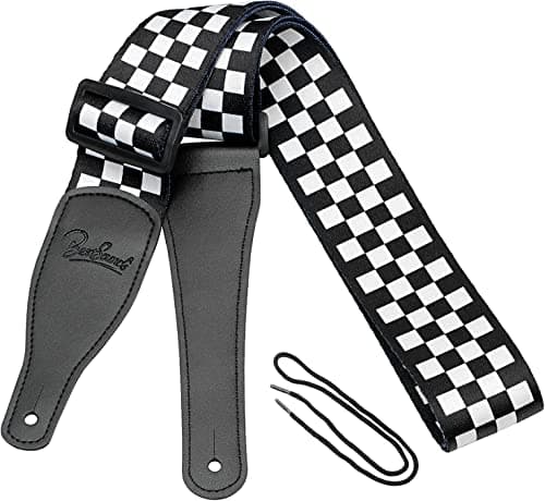 Black and White Checkered Durable Nylon Guitar Strap