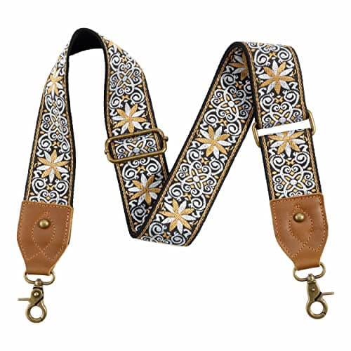 Nefelibata Purse Strap - Wide Leather Shoulder Strap with Embroidery — Retro Yellow Flower