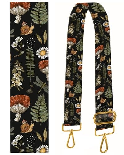 BeauBeast 2" Wide Adjustable Gold Buckle Crossbody Bag Strap — Boho Mushroom