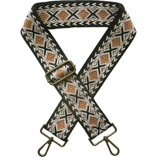 Yiaizhuo Boho Women's Wide Purse Strap Crossbody Canvas Bag Shoulder Guitar Straps Adjustable — 2"diamond_bk/Bg/Bn